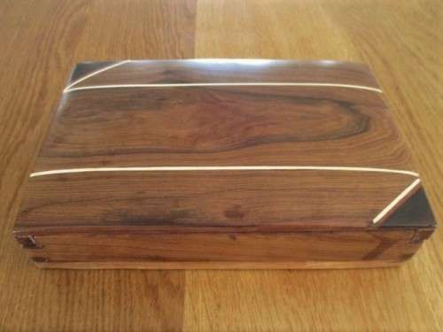 ELEGANT SOLID WOOD HANDCRAFTED BOX WITH BONE INLAY
