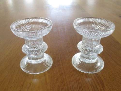 TWO BEAUTIFUL NORDIC DESIGN GLASS CANDLESTICKS MADE IN FRANCE