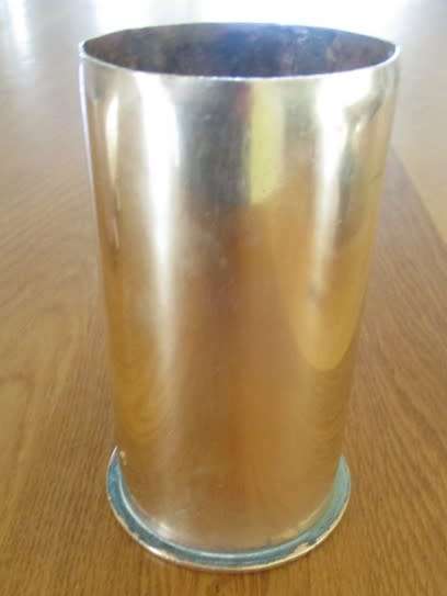 TWO WW1 CANNON SHELLS (ONE COVERTED TO TRENCH ART) DATED APRIL 1913