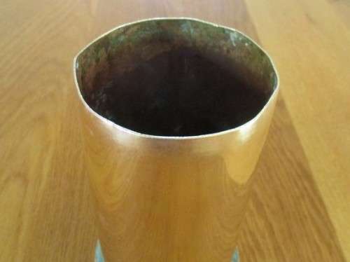 TWO WW1 CANNON SHELLS (ONE COVERTED TO TRENCH ART) DATED APRIL 1913