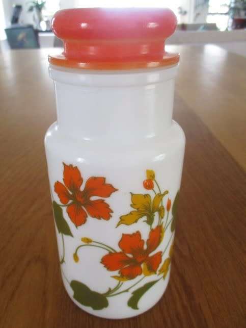 VINTAGE MILK GLASS CANISTER (GLASS LID) MADE IN ITALY
