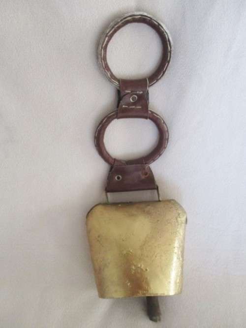 LARGE VINTAGE SWISS COW BELL WITH UNUSUAL LEATHER STRAP - LOVELY TONE!