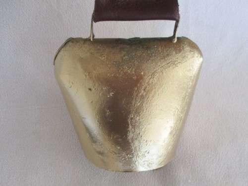 LARGE VINTAGE SWISS COW BELL WITH UNUSUAL LEATHER STRAP - LOVELY TONE!