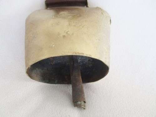 LARGE VINTAGE SWISS COW BELL WITH UNUSUAL LEATHER STRAP - LOVELY TONE!