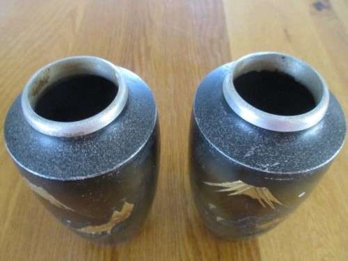 TWO VERY OLD CHINESE METAL VASES