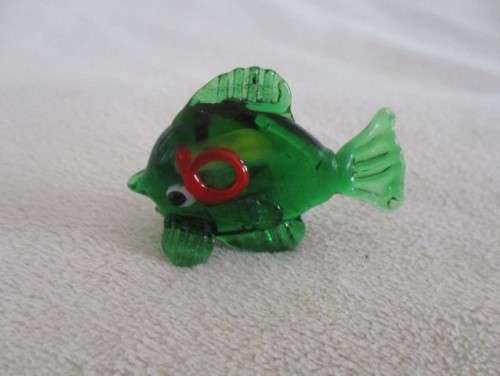 THREE SMALL GREEN GLASS ORNAMENTS  - FISH, FROG AND TURTLE(GREAT CONDITION)
