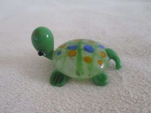 THREE SMALL GREEN GLASS ORNAMENTS  - FISH, FROG AND TURTLE(GREAT CONDITION)