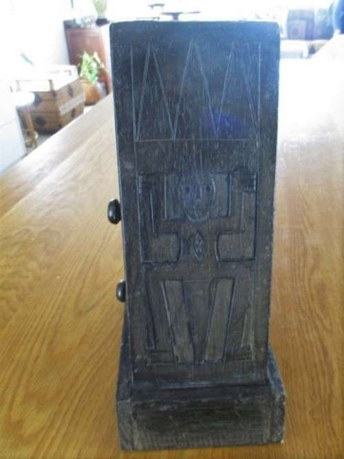 INTERESTING VINTAGE AFRICAN CARVED WOODEN WHATNOT BOX/STORAGE CABINET WITH TWO DRAWERS