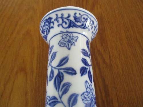 TWO VERY ATTRACTIVE, NICE-SIZED BLUE AND WHITE PORCELAIN CANDLESTICKS