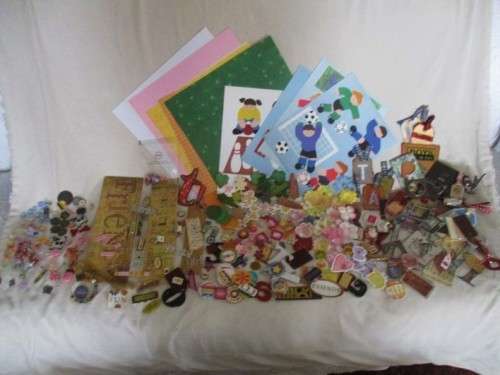 HUGE BATCH OF SALVAGED CARD/SCRAPBOOKING DECORATIONS