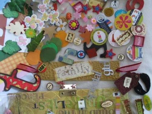 HUGE BATCH OF SALVAGED CARD/SCRAPBOOKING DECORATIONS
