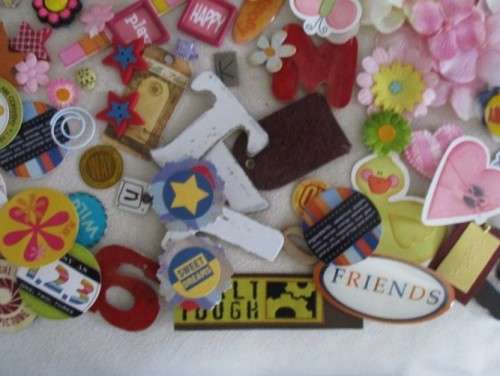HUGE BATCH OF SALVAGED CARD/SCRAPBOOKING DECORATIONS