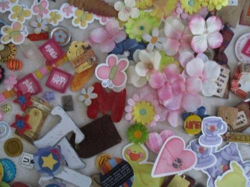 HUGE BATCH OF SALVAGED CARD/SCRAPBOOKING DECORATIONS
