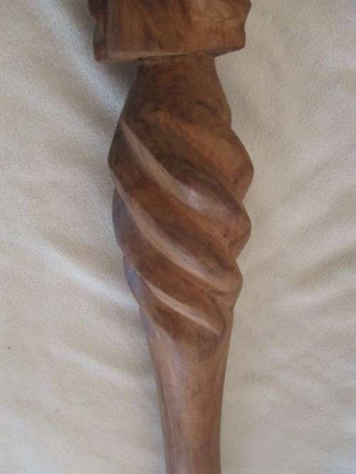 STURDY VINTAGE SOLID WOOD WALKING STICK HAND CARVED WITH TWO AFRICAN HEADS