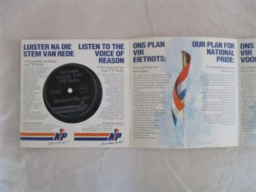 POLITICAL HISTORY - 6 MAY 1987 BOOKLET AND RECORD - ENGLISH AND AFRIKAANS - WHY YOU SHOULD VOTE NP