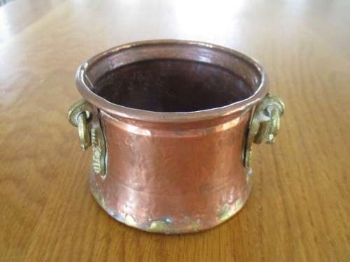 FOR ZEEBOB ONLY - ANTIQUE HAND HAMMERED COPPER AND BRASS  MINIATURE CAULDRON