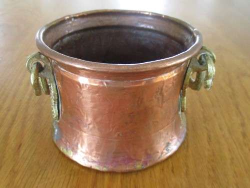 FOR ZEEBOB ONLY - ANTIQUE HAND HAMMERED COPPER AND BRASS  MINIATURE CAULDRON