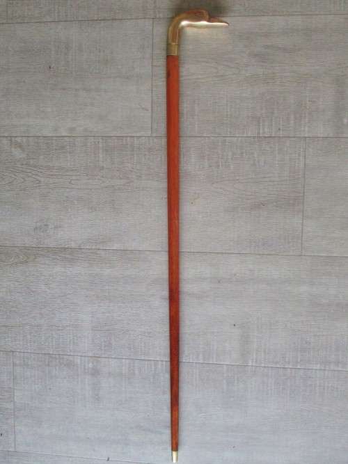 VINTAGE WALKING STICK WITH SOLID BRASS DUCK HEAD HANDLE