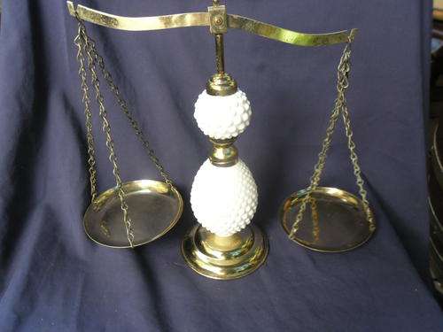 VINTAGE ORNAMENTAL BRASS AND GLASS SCALE