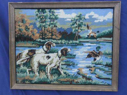 LOVELY VINTAGE TAPESTRY OF TWO POINTERS HUNTING DUCKS!!