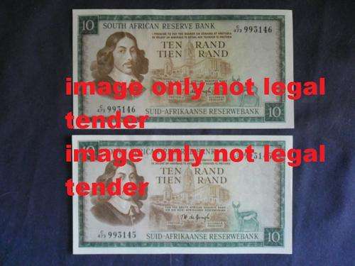 TWO UNCIRCULATED T.W. DE JONGH R10 NOTES IN SEQUENCE - C473