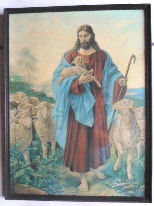 OLD RELIGIOUS PRINT OF JESUS AS SHEPHERD!!