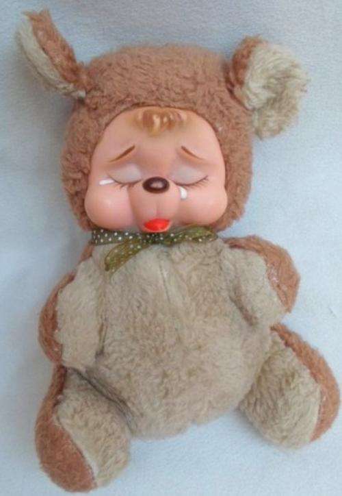 VINTAGE RUSHTON BEAR WITH RUBBER CRYING FACE!! CIRCA 1950's/60's!!  RARE AND VERY COLLECTABLE!!