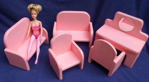 PRETTY WOODEN FURNITURE FOR BARBIE-SIZE DOLL (DOLL FOR DEMO ONLY)