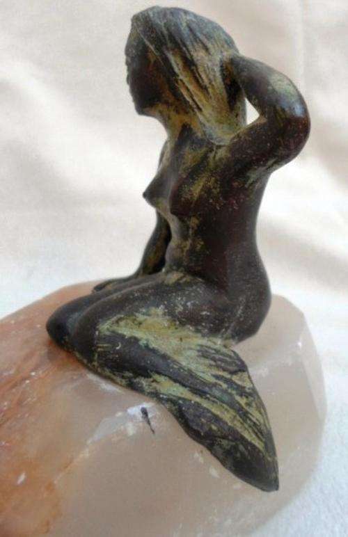 A VERY OLD BRONZE  DANISH 'LITTLE MERMAID' WITH PATINA AND MOUNTED ON DANISH ENGLISH ALABASTER!!