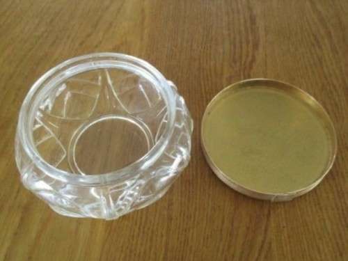 VINTAGE PRESSED GLASS TRINKET BOX WITH HAND PAINTED LID