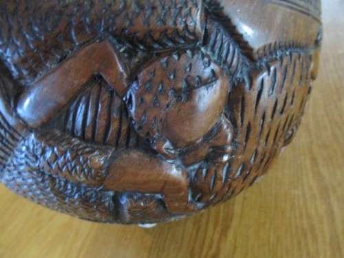 VERY LARGE HAND CARVED WOODEN AFRICAN TRINKET BOX