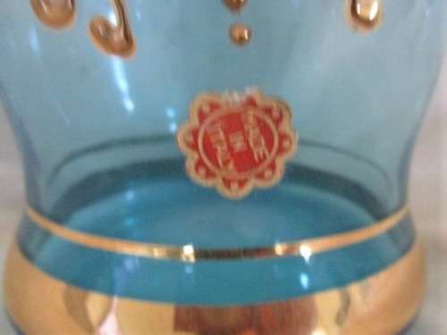 BEAUTIFUL COLOUR - VINTAGE HAND PAINTED MURANO? GLASS AND DECANTER SET - MADE IN ITALY