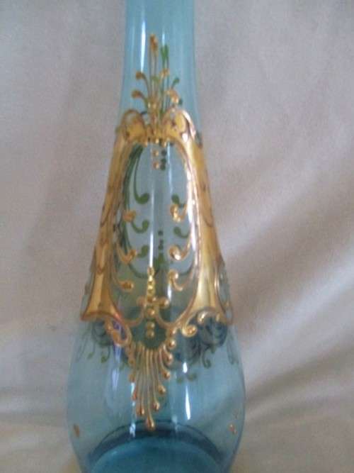 BEAUTIFUL COLOUR - VINTAGE HAND PAINTED MURANO? GLASS AND DECANTER SET - MADE IN ITALY