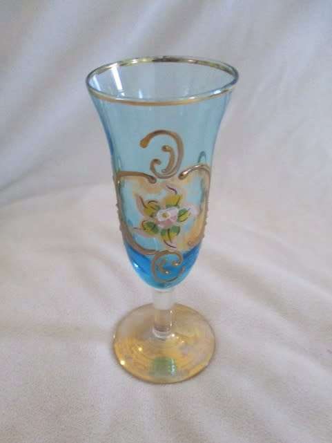 BEAUTIFUL COLOUR - VINTAGE HAND PAINTED MURANO? GLASS AND DECANTER SET - MADE IN ITALY