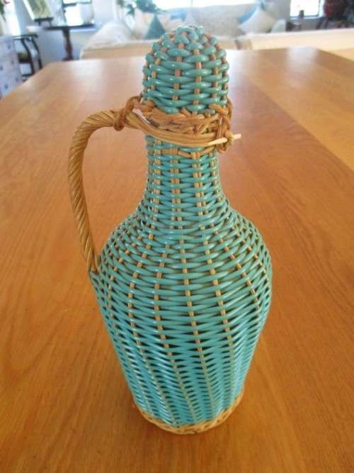 RARE!  3 VINTAGE 1930`s KWV WINES WICKER COVERED EAU DE COLOGNE PERFUME BOTTLES - AWESOME CONDITION