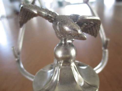 ANTIQUE VICTORIAN ERA INKWELL AND PEN HOLDER  WITH EAGLE ON LID - CIRCA 1880`s - BRADLEY & HUBBARD?