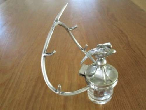 ANTIQUE VICTORIAN ERA INKWELL AND PEN HOLDER  WITH EAGLE ON LID - CIRCA 1880`s - BRADLEY & HUBBARD?