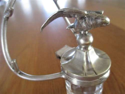 ANTIQUE VICTORIAN ERA INKWELL AND PEN HOLDER  WITH EAGLE ON LID - CIRCA 1880`s - BRADLEY & HUBBARD?