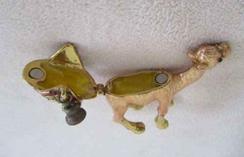 TWO QUALITY PRINTER`S TRAY ORNAMENTS - CAMEL TRINKET HOLDER AND ALARM CLOCK