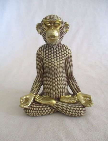 Gold ceramic Monkey in Yoga pose - a reminder to breathe on hectic days