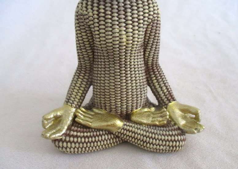 Gold ceramic Monkey in Yoga pose - a reminder to breathe on hectic days