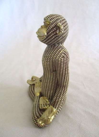 Gold ceramic Monkey in Yoga pose - a reminder to breathe on hectic days