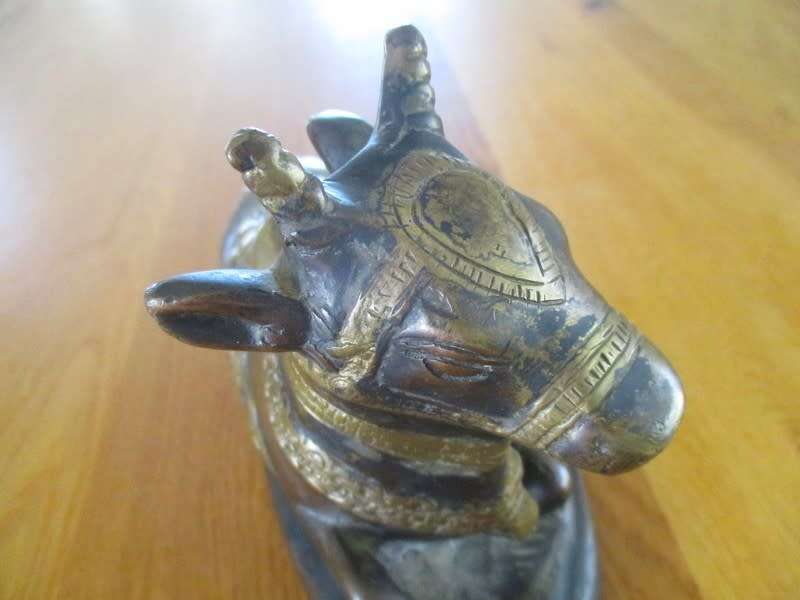 VINTAGE/ANTIQUE LARGE, HEAVY, DETAILED BRONZE STATUE OF NANDI, SACRED BULL OF THE HINDU GOD, SHIVA