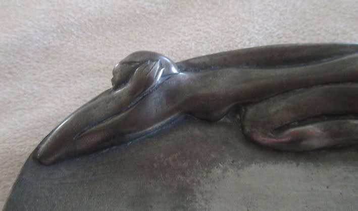 VINTAGE CARROL BOYES PEWTER SOAP DISH WITH NUDE LADY