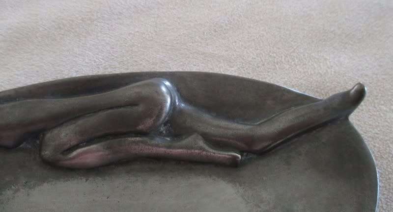 VINTAGE CARROL BOYES PEWTER SOAP DISH WITH NUDE LADY