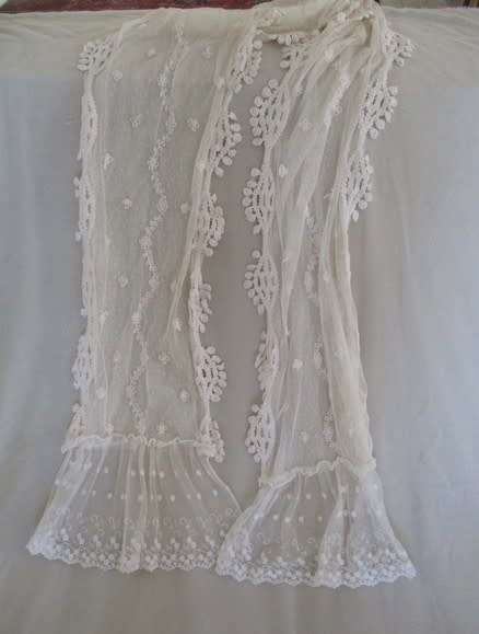 Beautiful double layered old lace embroidered and crocheted shawl to wear or drape