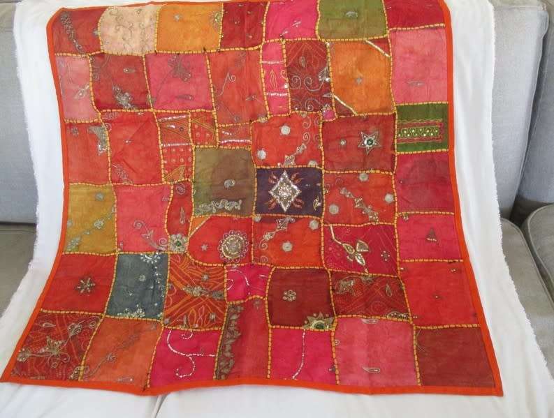 Vintage hand embroidered and sequined Indian throw/wall hanging - great condition