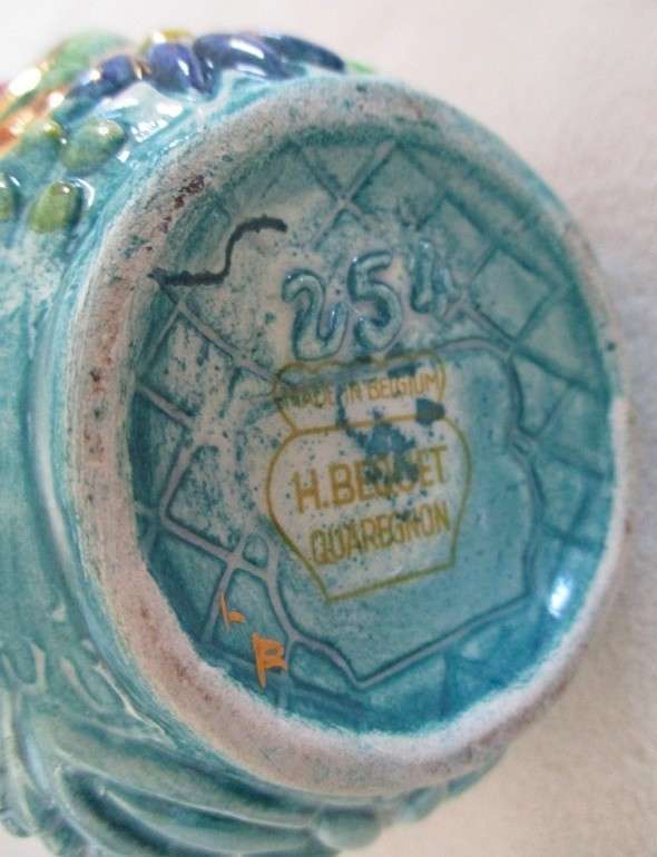 Vintage hand painted art decor vase by Hubert Bequet, Quaregnon, Belgium