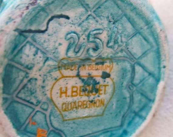 Vintage hand painted art decor vase by Hubert Bequet, Quaregnon, Belgium