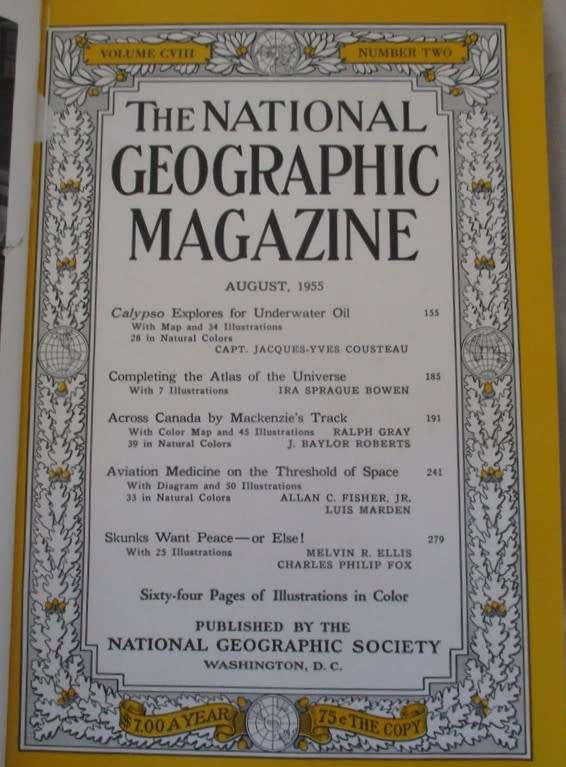 Six 1955 & 1956 National Geographic magazines (bound) plus book ex N.G. Writer & editor
